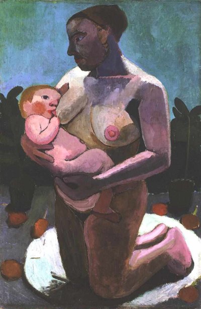 Madre inginocchiata con bambino da Paula Modersohn Becker